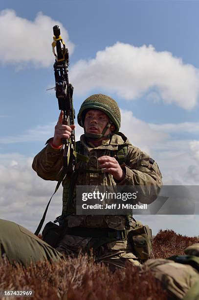 Soldier from 2nd Battalion, Parachute Regiment in action during a British And French Airborne Forces joint exercise on April 25, 2013 in Stranraer,...