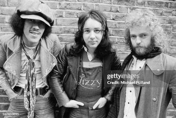 Irish rock group Thin Lizzy, 1st February 1973. Left to right: bassist and singer Phil Lynott , drummer Brian Downey, and guitarist Eric Bell.