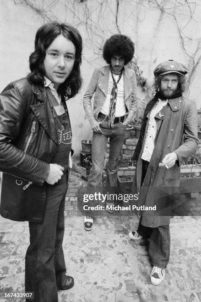 Irish rock group Thin Lizzy, 1st February 1973. Left to right: drummer Brian Downey, bassist and singer Phil Lynott and guitarist Eric Bell.