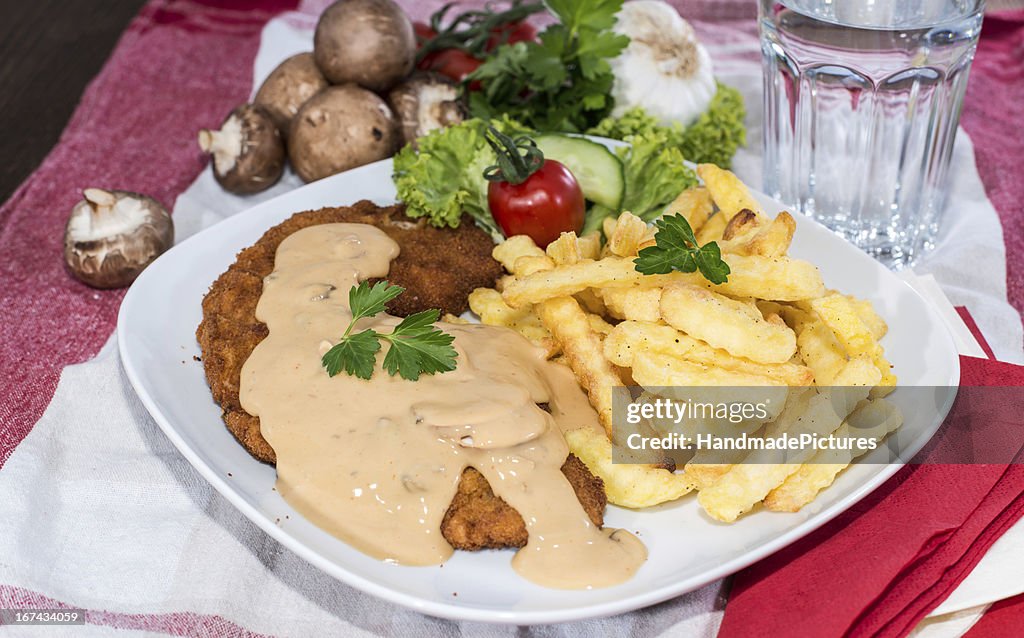 Schnitzel with Chips and Sauce