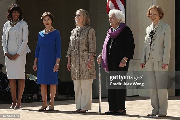 First lady Michelle Obama, former first lady Laura Bush, former first lady Hillary Clinton, former first lady Barbara Bush and former first lady...