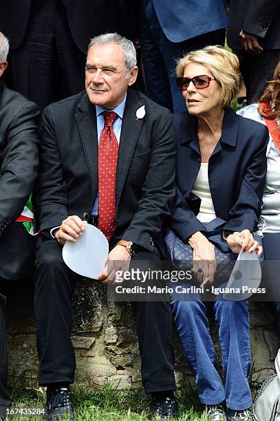 Pietro Grasso, President of the Senate of Italian Republic and his wife Maria attend a celebration of the 68th anniversary of liberation and end of...