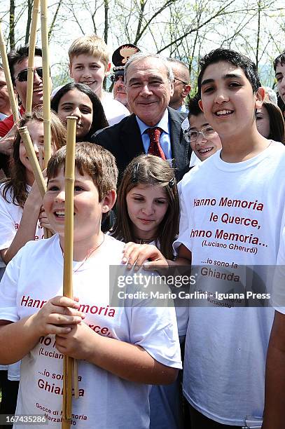 Pietro Grasso, President of the Senate of Italian Republic attends a celebration of the 68th anniversary of liberation and end of WWII at san Martino...