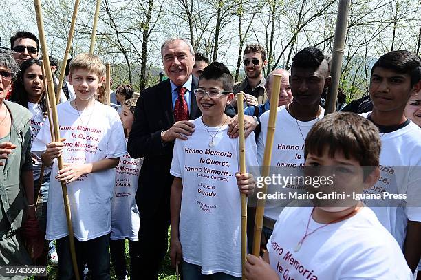 Pietro Grasso, President of the Senate of Italian Republic attends a celebration of the 68th anniversary of liberation and end of WWII at san Martino...