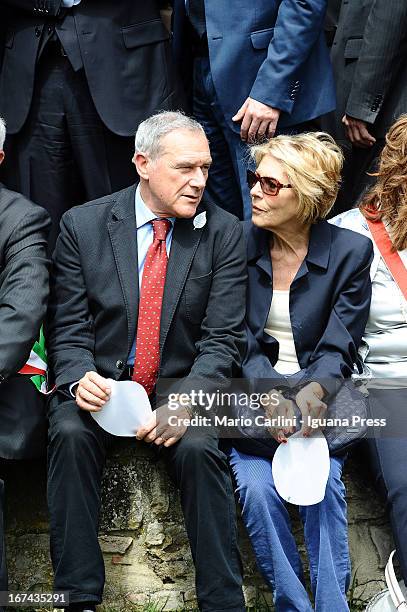 Pietro Grasso, President of the Senate of Italian Republic and his wife Maria attend a celebration of the 68th anniversary of liberation and end of...