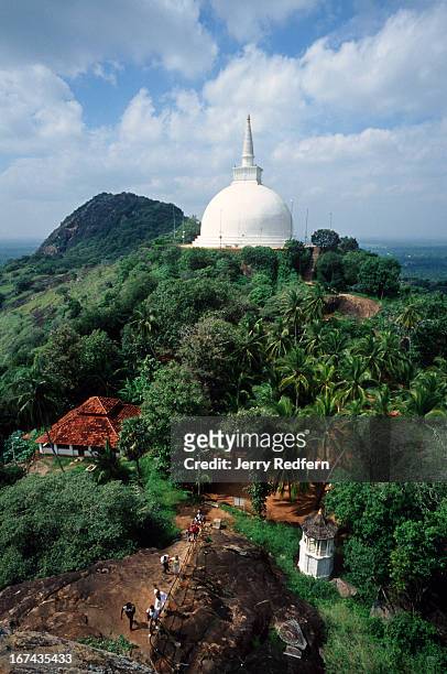 View of the Mahaseya Dagoba, the largest stupa in Mihintale. Buddhism originated in Sri Lanka in this spot in 247 BC, when King Devanampiya Tissa -...