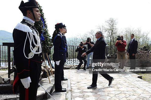 Pietro Grasso, President of the Senat of Italian Republic attends a celebration of the 68th anniversary of Liberation and end of WWII at san Martino...