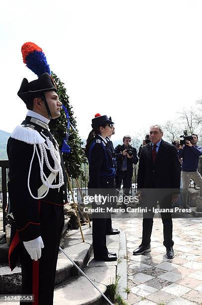 Pietro Grasso, President of the Senat of Italian Republic attends a celebration of the 68th anniversary of Liberation and end of WWII at san Martino...