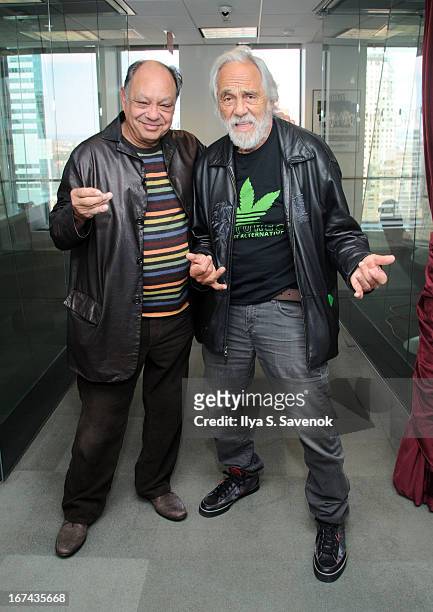 Cheech Marin and Tommy Chong visit the SiriusXM Studios on April 25, 2013 in New York City.