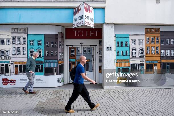 Closed down retail space available to let along the High Street on 15th September 2023 in Cheltenham, United Kingdom. Things have been difficult for...