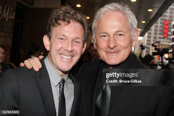 John Logan and Victor Garber attend the "I'll Eat You Last: A Chat With Sue Mengers" Broadway opening night at The Booth Theater on April 24, 2013 in...