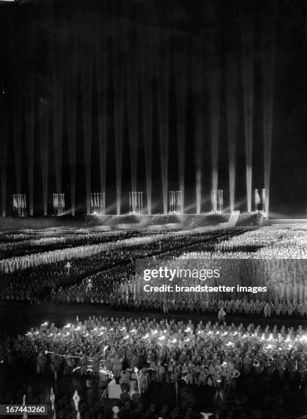 Nuremberg. Reich Party Rally. 140,000 people on the Zeppelin Field. 1933. Germany. Photograph. Nürnberg. Reichsparteitag der NSDAP. 140.000 Menschen...
