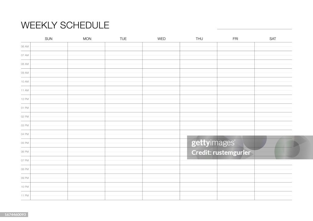 Format de papier A4 Horaire hebdomadaire horaire - Début du dimanche
