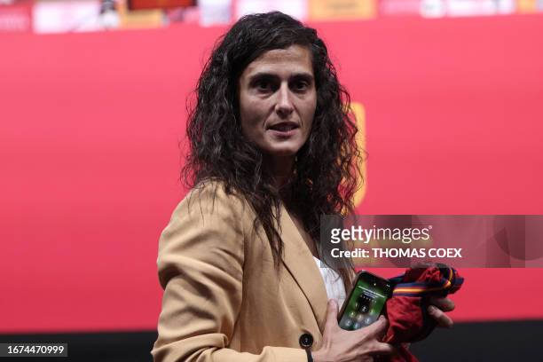New coach of Spain's female football team Montse Tome looks on following a press conference at the Ciudad del Futbol training facilities in Las Rozas...