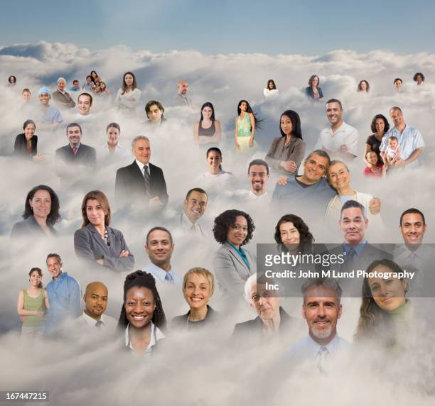 business people's heads in clouds - arab old woman stock-fotos und bilder