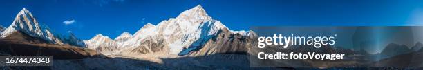 khumbu glacier flowing from everest base camp himalayas panorama nepal - mt everest stock pictures, royalty-free photos & images