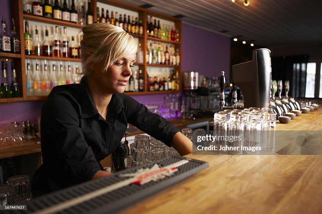 Young Scandinavian female bartender, Sweden.