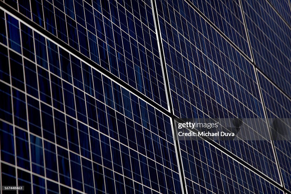 Close up of solar panels in the sun