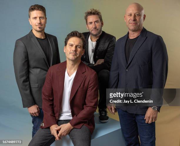 Daniel Adair, Ryan Peake, Chad Kroeger and Mike Kroeger of 'Hate to Love: Nickelback' are photographed for Los Angeles on September 8, 2023 at the...