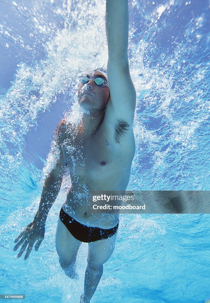 Professional male athlete swimming in pool