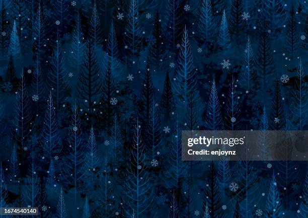 seamless night grunge christmas trees on painted brush strokes background - fabric swatch stock illustrations