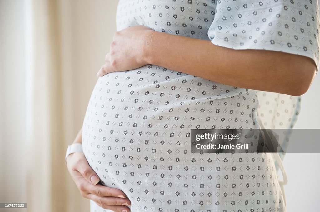 Pregnant woman in hospital outfit