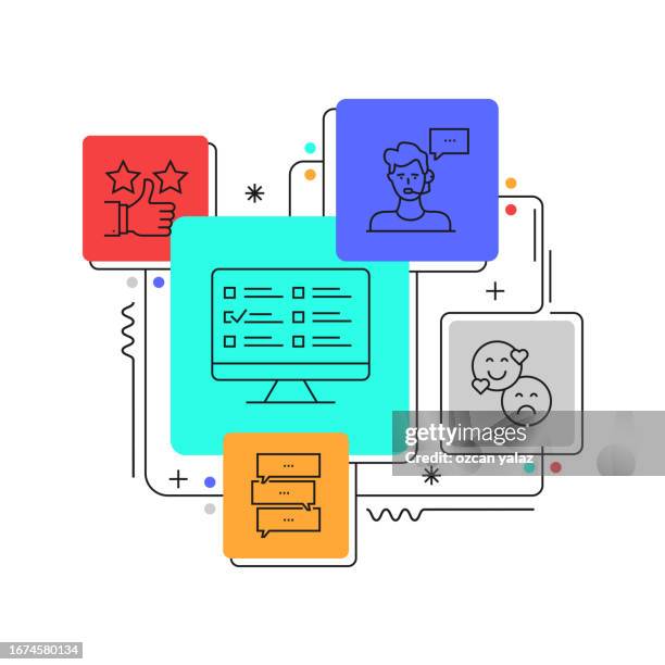 feedback related vector banner design concept. global multi-sphere ready-to-use template. web banner, website header, magazine, mobile application etc. modern design. - client satisfaction guarantee stock illustrations