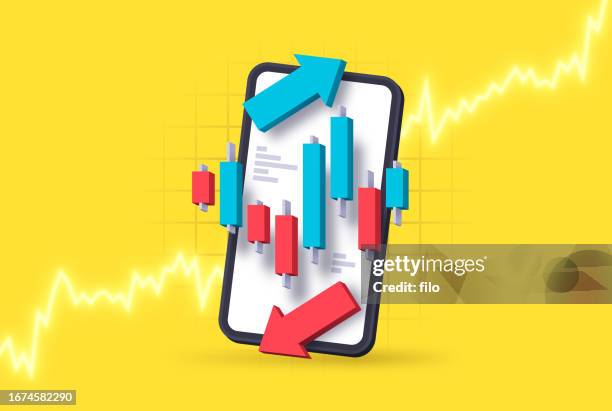 bildbanksillustrationer, clip art samt tecknat material och ikoner med mobile stock market commodity trading data - technology stock illustrations
