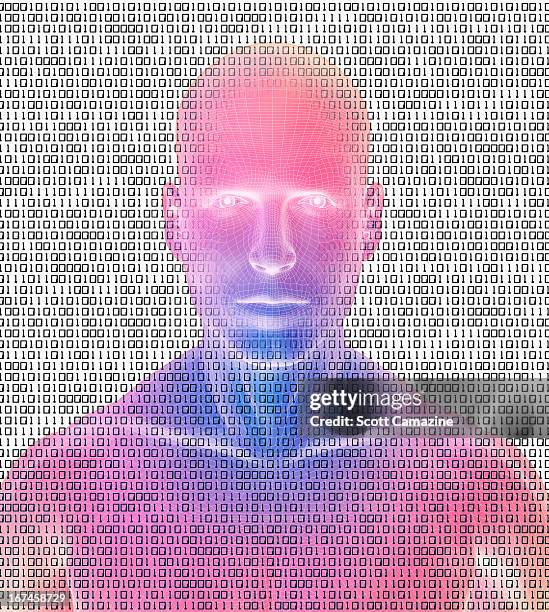 Figures Using Code Digitally Generated Male Figure Against Binary Code Background ...