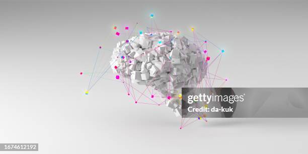 geometric brain / artificial intelligence background 3d render - cérebro imagens e fotografias de stock