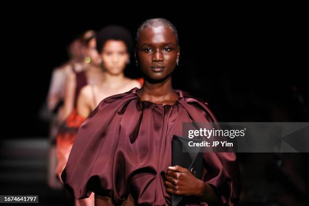 Models walk the runway at the Altuzarra fashion show during New York Fashion Week The Shows at New York Public Library on September 11, 2023 in New...