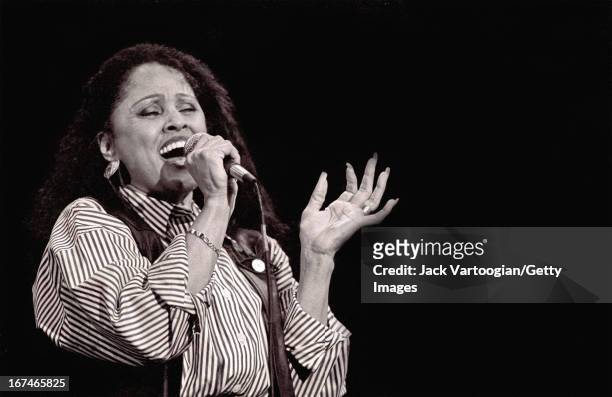 American pop and rhythm & blues singer Darlene Love performs at the Bottom Line nightclub, New York, New York, January 14, 1990.