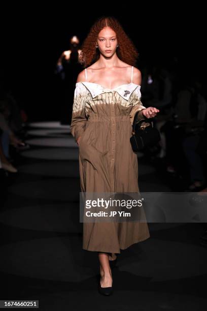 Model walks the runway at the Altuzarra fashion show during New York Fashion Week The Shows at New York Public Library on September 11, 2023 in New...