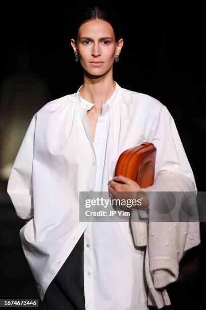 Model walks the runway at the Altuzarra fashion show during New York Fashion Week The Shows at New York Public Library on September 11, 2023 in New...