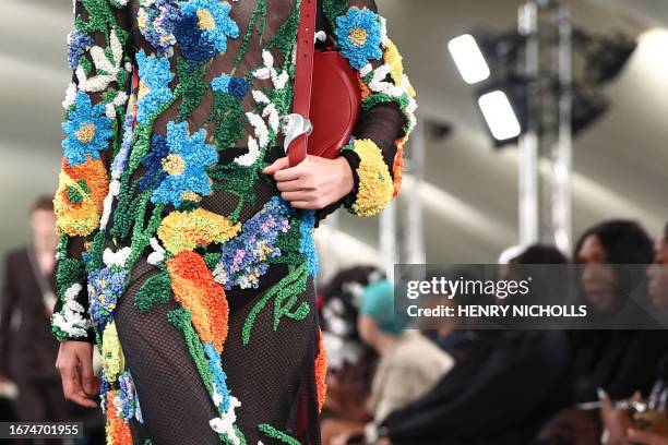 Model presents a creation during a catwalk presentation for British fashion house Burberry's Spring/Summer 2024 collection, at London Fashion Week in...