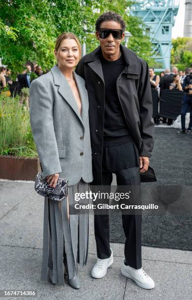 Actress Ellen Pompeo and music producer Chris Ivery are seen arriving to the Michael Kors Collection Spring/Summer 2024 Runway Show during New York...