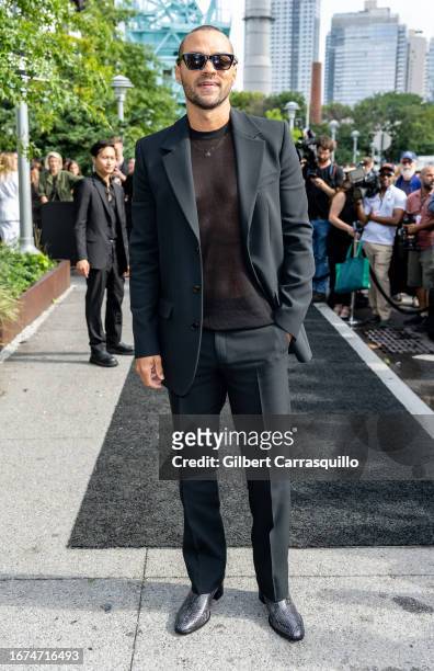 Actor Jesse Williams is seen arriving to the Michael Kors Collection Spring/Summer 2024 Runway Show during New York Fashion Week at Domino Park on...