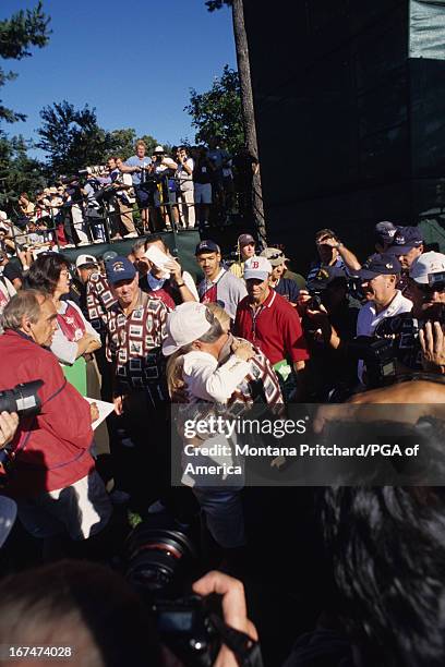 Captain Ben and Julie Crenshaw in the crowd of media during the 33rd Ryder Cup Matches held at The Country Club in Brookline, Massachusetts. Sunday,...