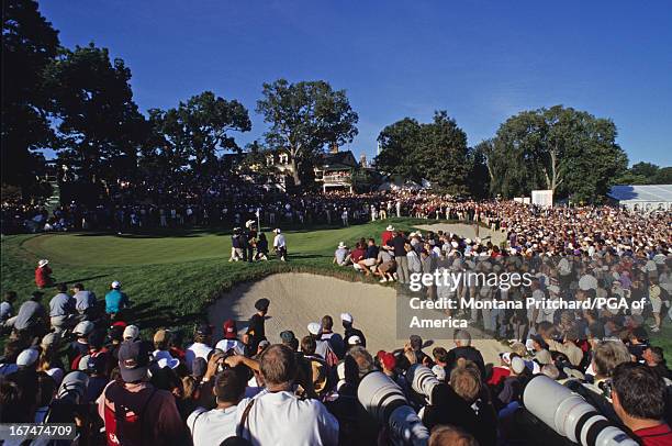 The gallery on the green at the 33rd Ryder Cup Matches held at The Country Club in Brookline, Massachusetts. Sunday, September 26, 1999. .
