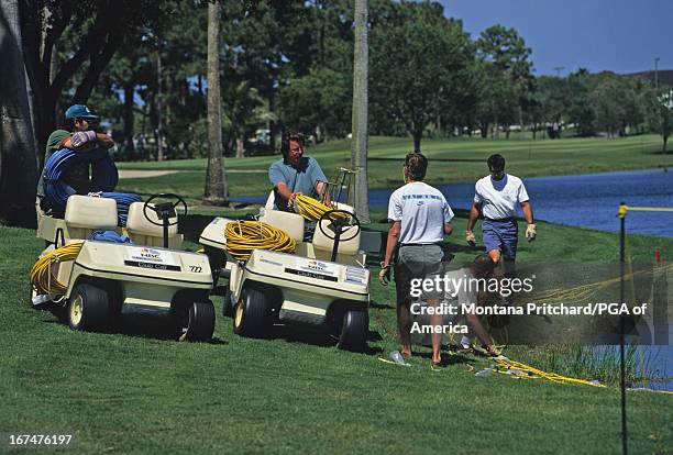 Golf course maintenance during the 57th Senior PGA Championship held at PGA National Golf Club in Palm Beach Gardens, Florida. Monday, April 15,...