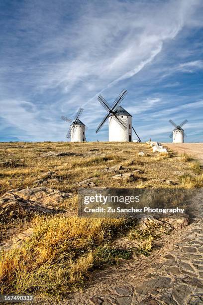 windmills - campo de criptana stockfoto's en -beelden