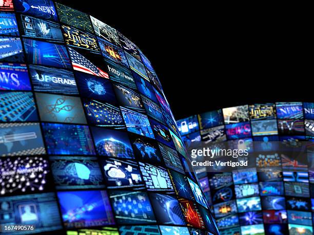 many television screens with media news concept - corporate news bildbanksfoton och bilder