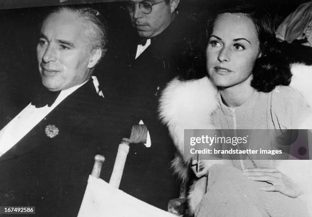 American actor Charles Chaplin and the US-american actress Paulette Goddard. Hollywood. 1936. Photograph. Der US-amerikanische Schauspieler Charles...