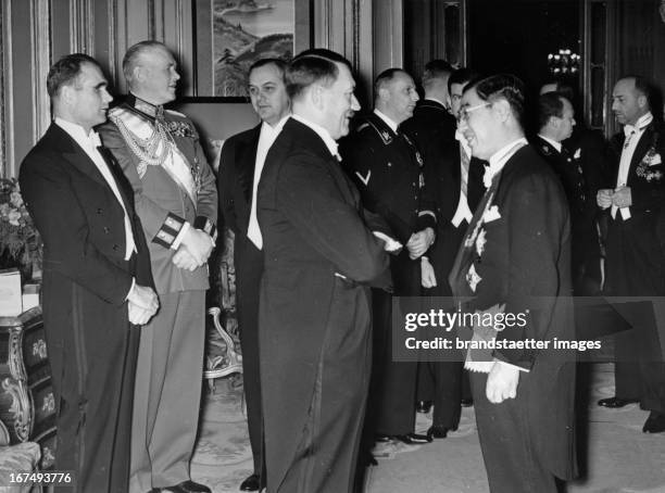 Anniversary of the signing of the German-Japanese Anti-Comintern Agreement at the Japanese embassy in Berlin. Rudolf Hess; Field Marshal Werner von...