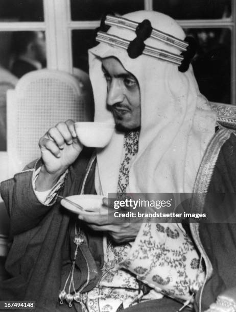 Prince Amir Faisal of Saudi Arabia, on receipt of the Palestine conference at the Hyde Park Hotel, London. February 1939. Great Britain. Photograph....