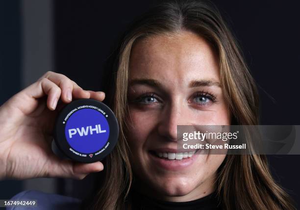 The first overall pick in the draft, for Minnesota, Tayler Heise, at the inaugural Professional Women's Hockey League Draft at CBC's headquarters in...