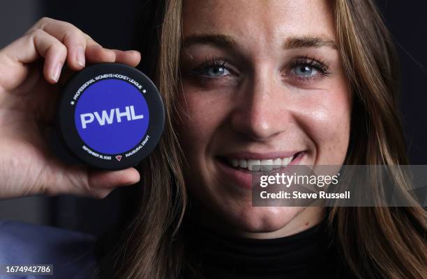 The first overall pick in the draft, for Minnesota, Tayler Heise, at the inaugural Professional Women's Hockey League Draft at CBC's headquarters in...