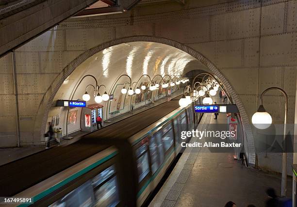 interior of cite metro station - subway paris stockfoto's en -beelden