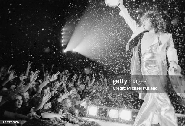 Marc Bolan performing with English glam rock group T-Rex at the Sundown, Edmonton, London, 22nd December 1972.