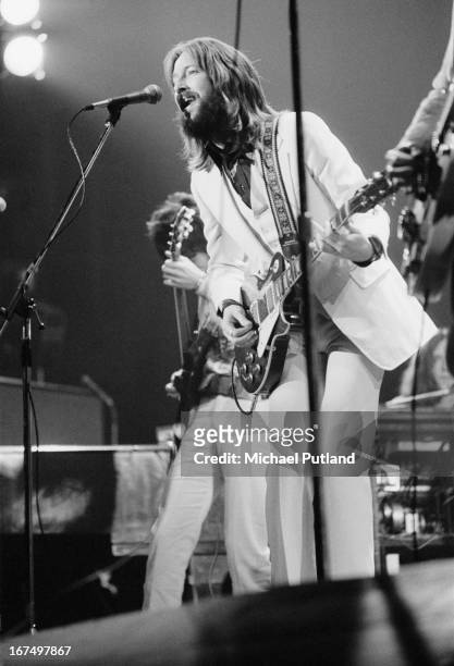 English guitarist Eric Clapton performing with an all-star line-up at the Rainbow Theatre in London, 13th January 1973. The concert was organized by...